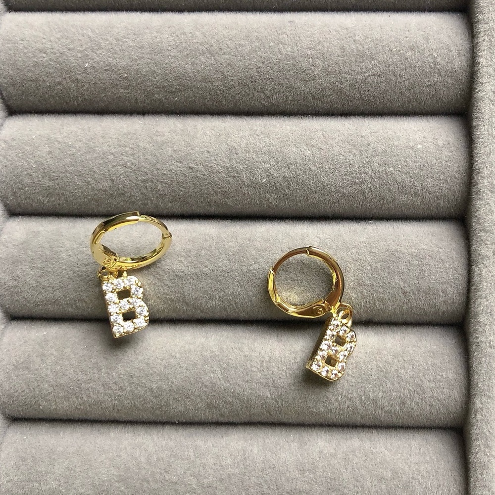 ✨Gold Hoop Earrings with Crystal Initial Charm